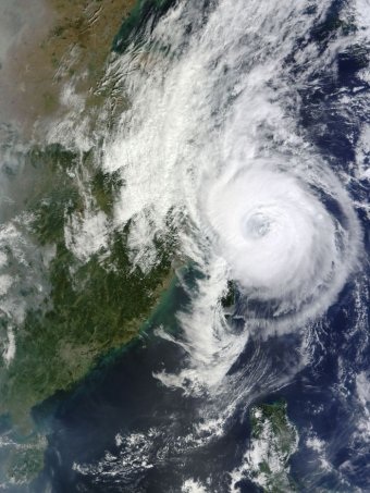 NASA Terra satellite image shows Typhoon Fitow over China and Taiwan